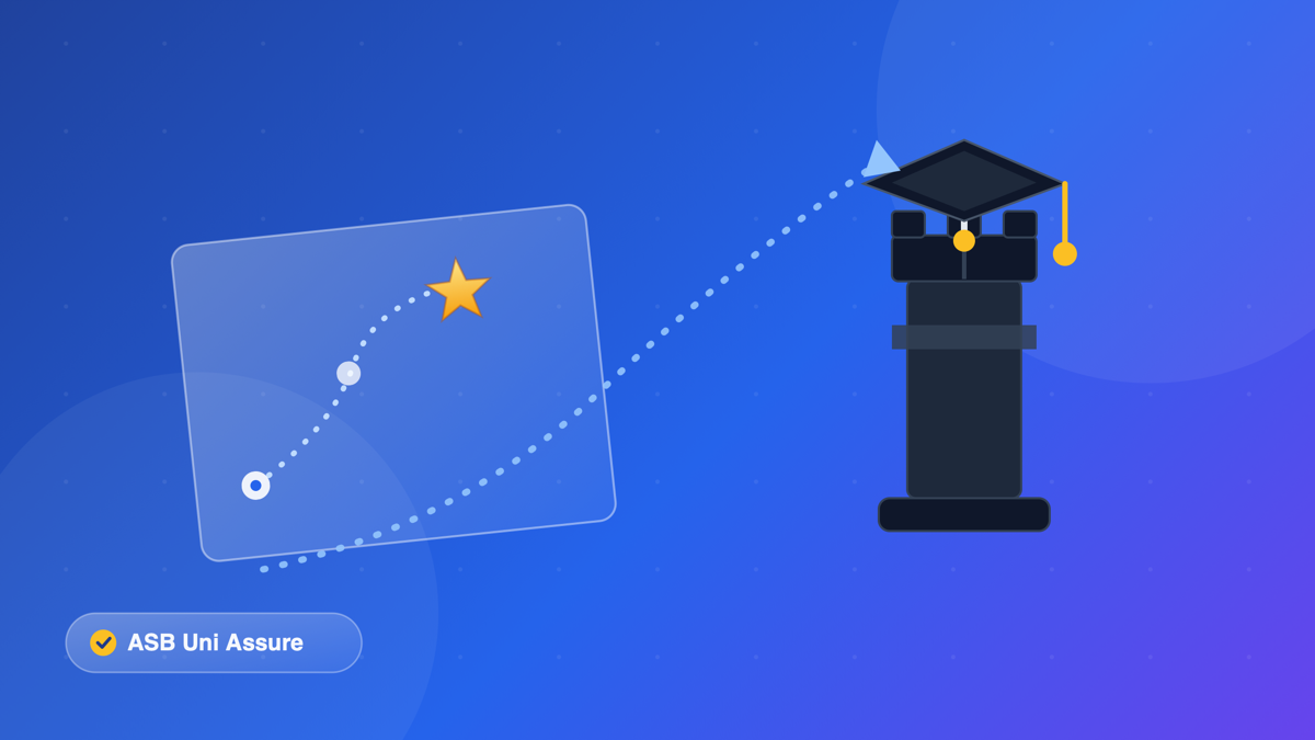 Abstract illustration of a strategy board route ending in a gold star beside a chess rook wearing a graduation cap, representing a postgraduate strategic management degree
